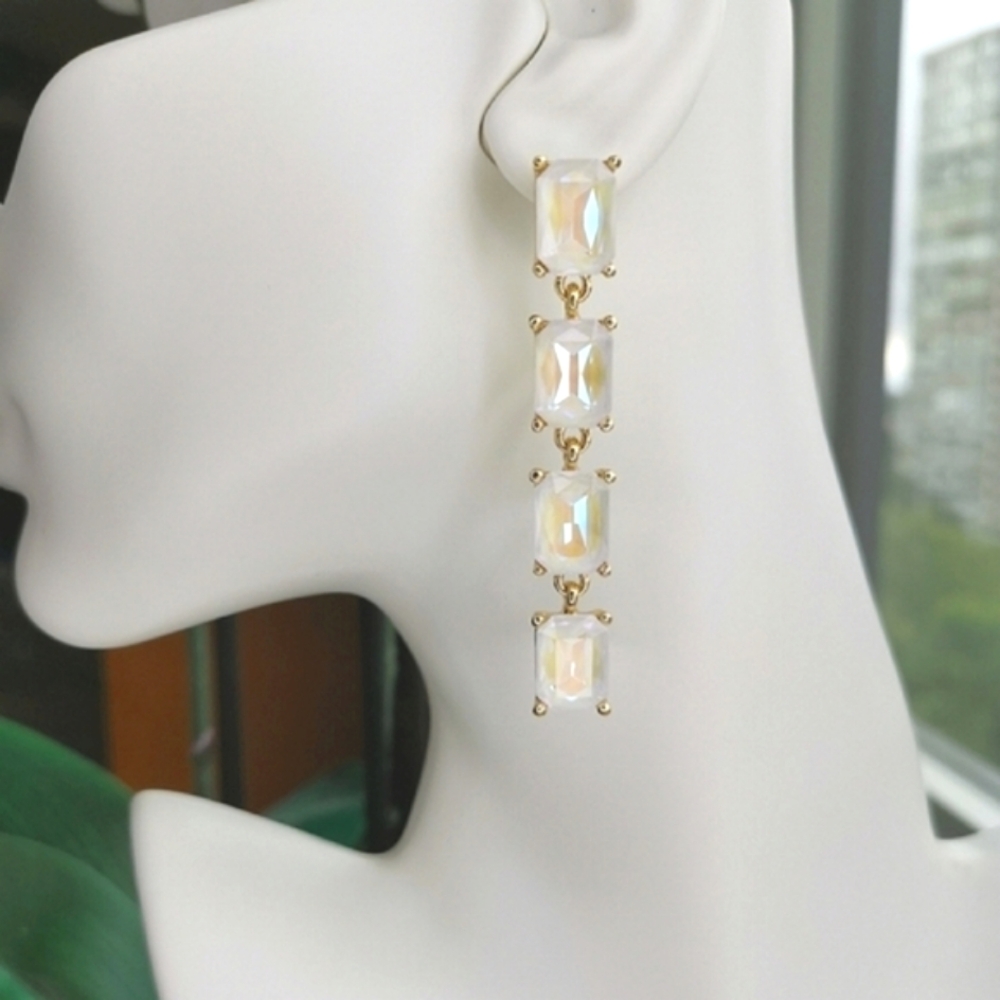 Long White Opal Crystal chandelier earrings in gold tone 🆕